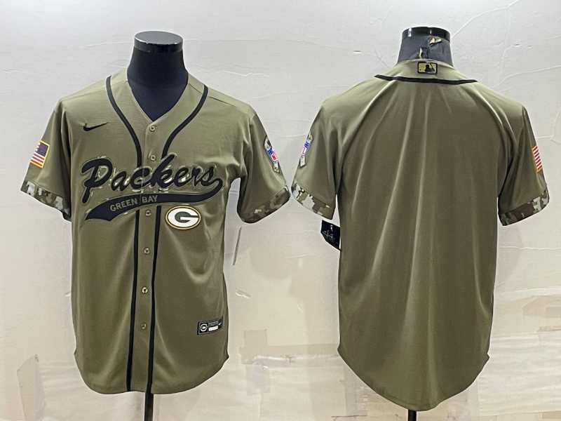 Men%27s Green Bay Packers Blank Olive Salute to Service Cool Base Stitched Baseball Jersey